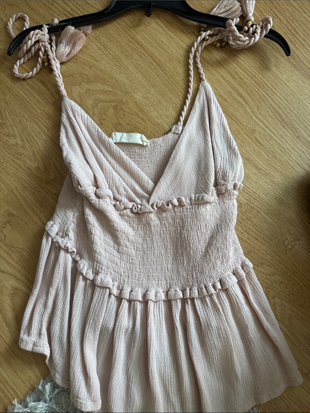 Ocean Drive Blush Pink Textured Tie-Shoulder Tank Top